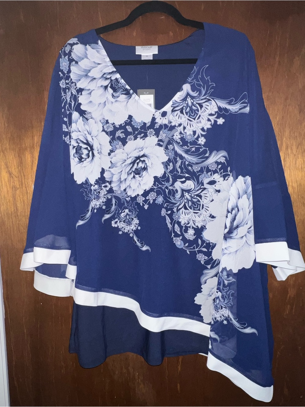 Avenue Blue Floral V-Neck Tunic with White Trim